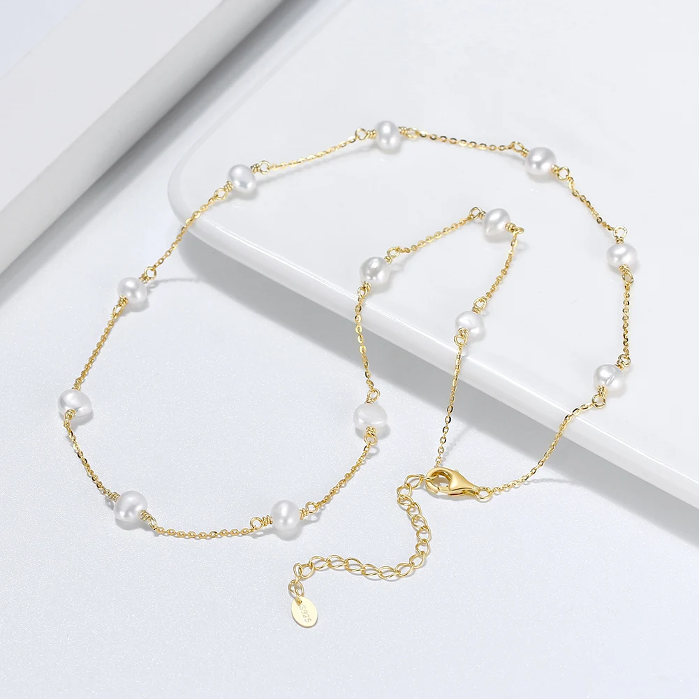 RINNTIN GPN19 изящное женское 14K позолоченное серебро 925 пробы 6 мм круглое пресноводное жемчужное ожерелье