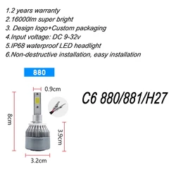 Cheap auto led headlampbick 4300k 6000k 8000k car light h4 h7 h11 9005 automotive c6 led headlights bulb kits