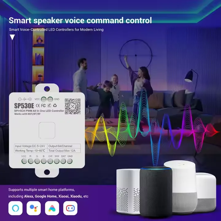 Sp530E Multi-Function Led Controller Blue Tooth Wifi Dc5V~24V SPI+5CH Dual-Mode Master Chip Smart Home App Control Lighting