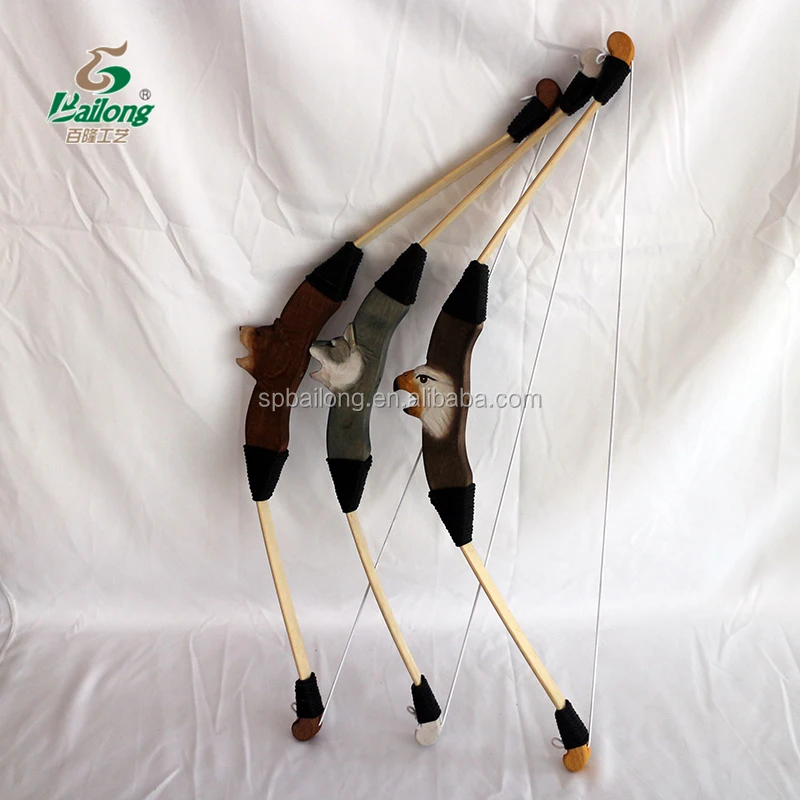Verified supplier hand carved animal handle kids shooting toy wooden bow and arrow outdoor game