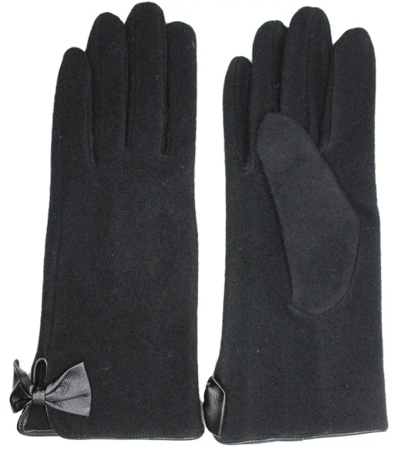 Женские черные шерстяные перчатки с дизайном деталей