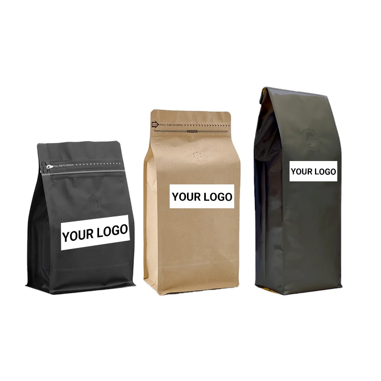 Free Sample Biodegradable Pla Matte Black 5lb 12oz 250G 500G 1Kg Recyclable Compostable Zipper Valve Coffee Bean Packaging Bags