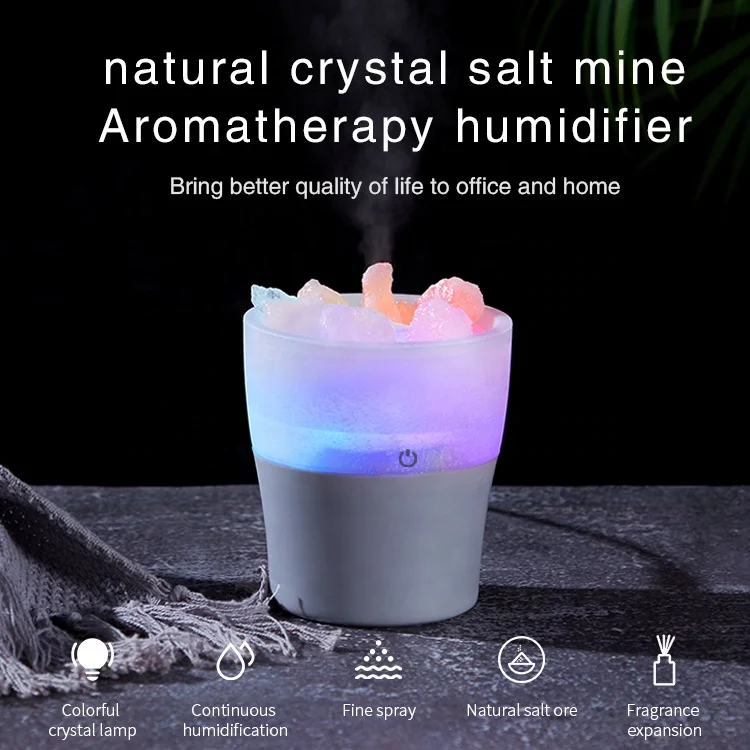Hot Sale New Product Crystal Salt Stone Humidifier Household Ultrasonic Cool Mist Salt 7 Color Led Lamp Aroma Diffuser