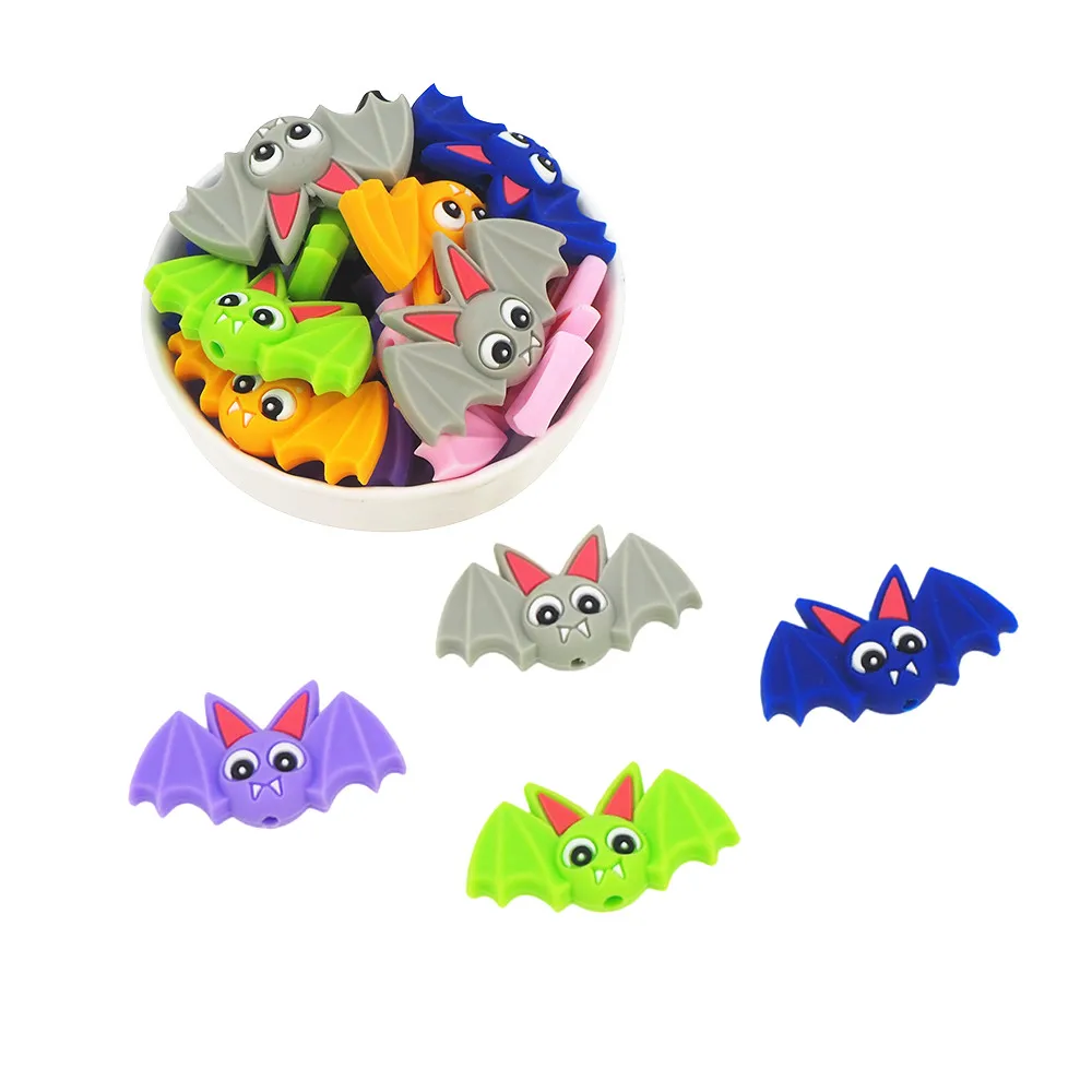 Newly Released Cartoon Bat Shape Silicone Beads Food Grade Baby Teething DIY Pacifier Chain Baby Teether Beads