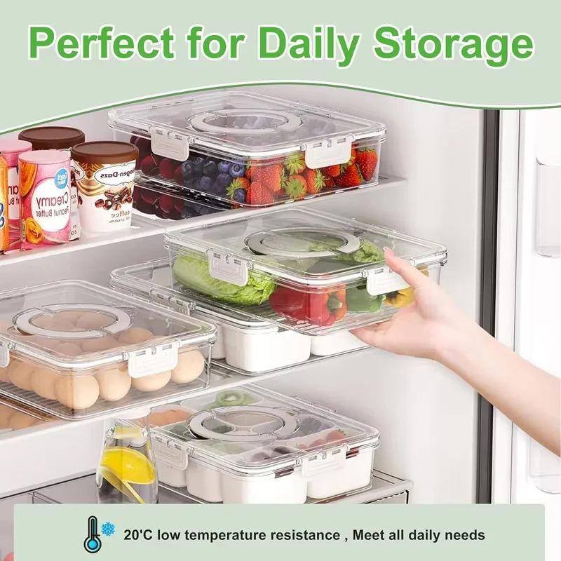 Dainty Wholesale Handle 8 Compartment Serving  kids plastic snack container with lid For Fruit Vegetable Salad