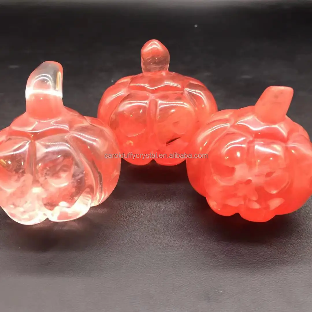 Wholesale Natural Quartz Carved Crystal Hollowed-out Red Melt Refining Pumpkins for Decoration