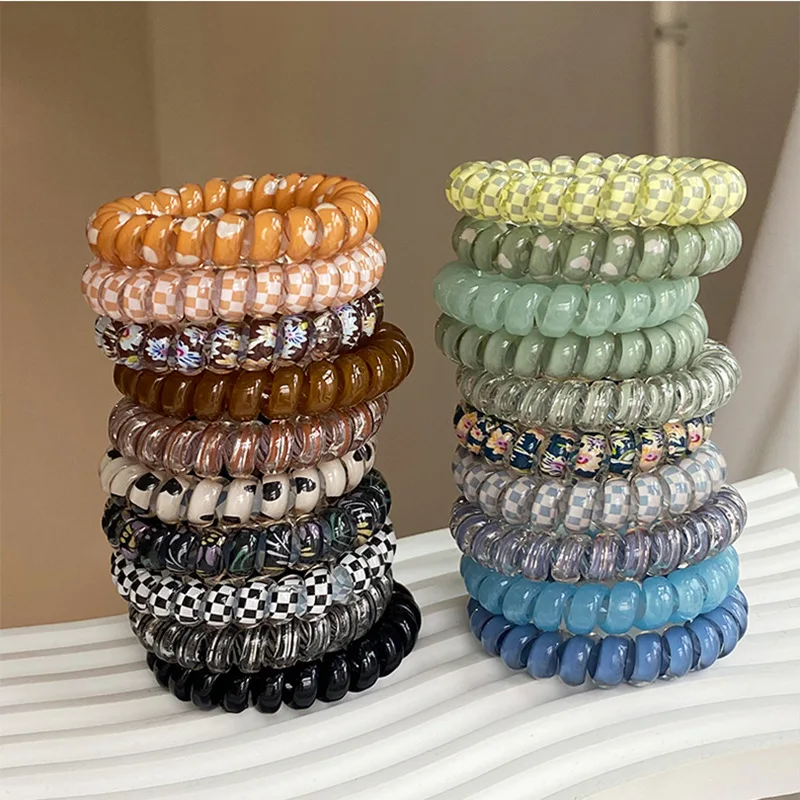 5 Pcs/Set Telephone Wire Hair Ties Colorful Plastic Spiral Hair Ties Elastic Hair Bands