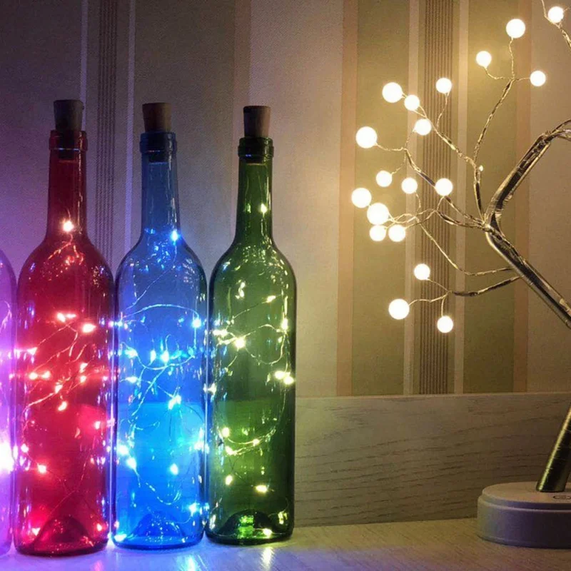 Solar Powered 8 LED Fairy String Lights Waterproof Night Fairy Cool White Wine Bottle