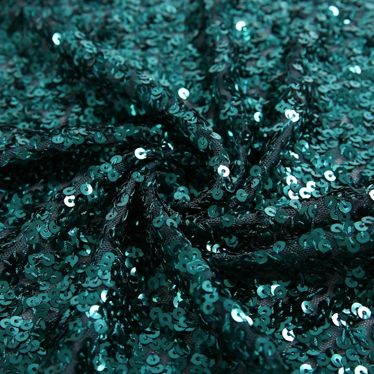 Design Polyester Cheap Luxury Mesh Tulle Luxury Full Green Sequin Material Fabric Embroidery For Club Dress