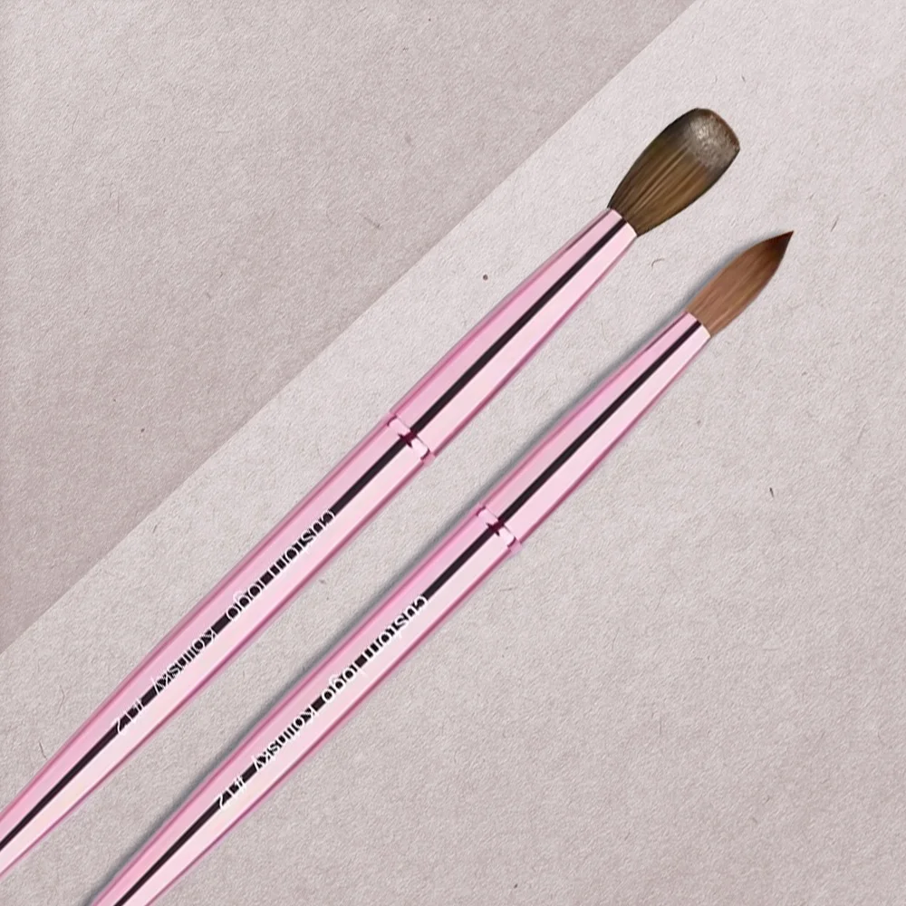 2024 Nail Salon Quality Pure Kolinsky Nail Brush Pink Metal Handle Private Label Nails Brush Acrylic Kolinsky Natural Hair