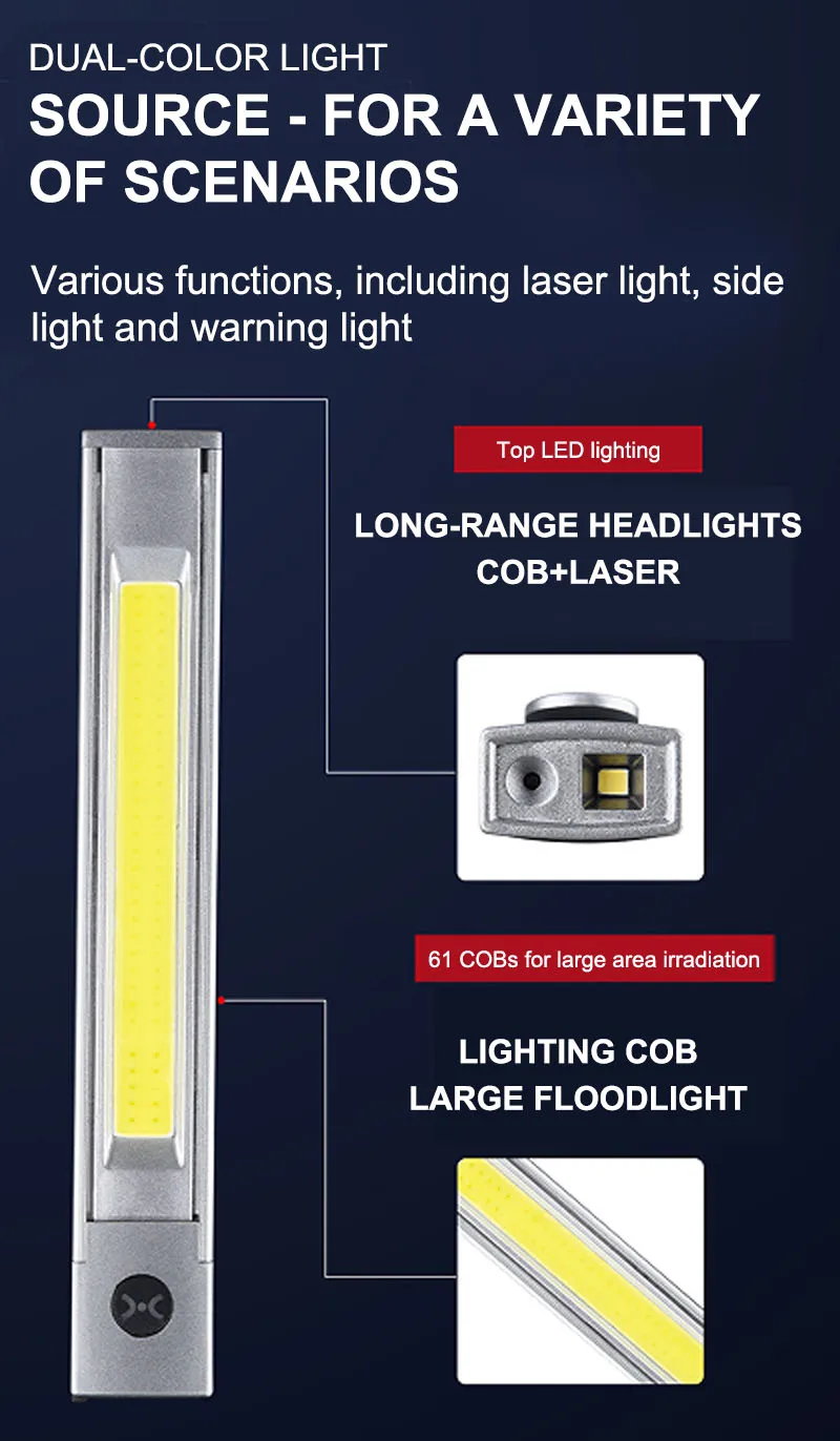 New Design Side COB Flashlight Pen Clip Strong Magnet Infrared Laser Outdoor Portable Work Light Flashlight