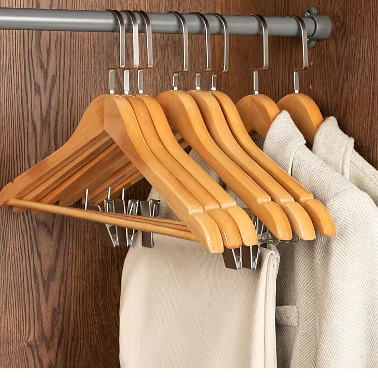 Factory wholesale custom coat wood hanger with logo hotel white black wooden hangers for cloths pants suit wooden clothes hanger