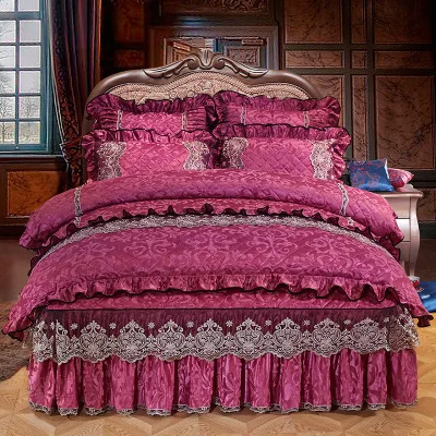 Комплект постельного белья с вышивкой, King Queen, Full Twin, Комплект постельного белья с юбкой