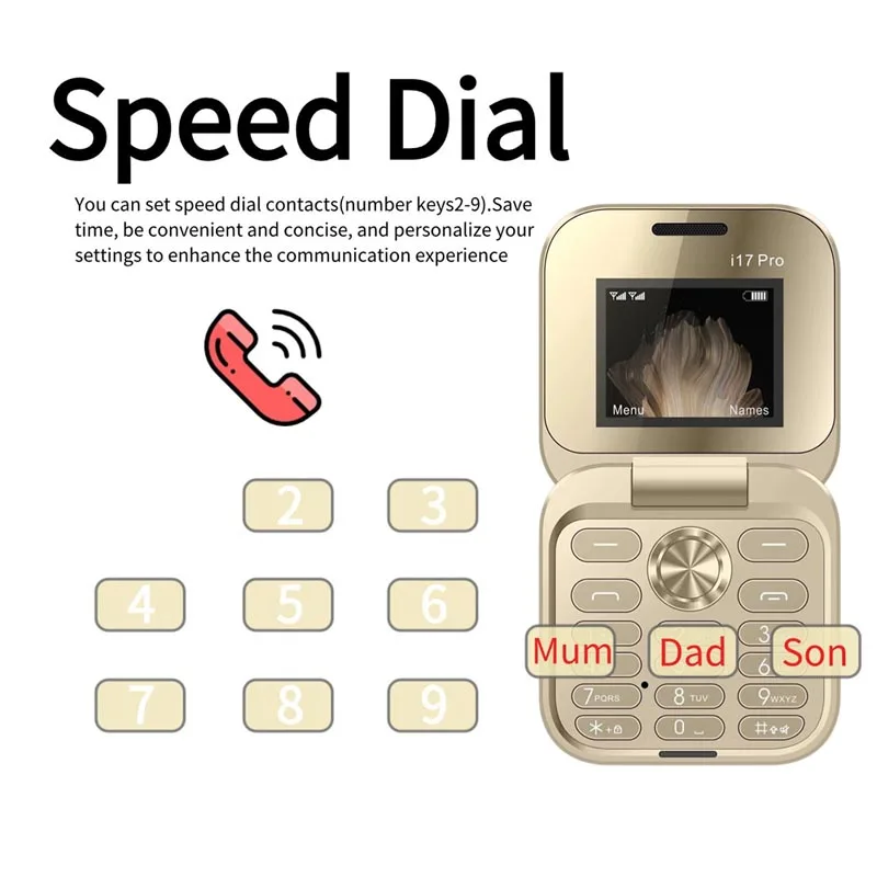 Fresh Release  i17 Pro Mini Flip Cellular Phone GSM 2 SIM Card Speed Dial Magic Voice Colorful Fold Mobile Phone for Kids Gifts