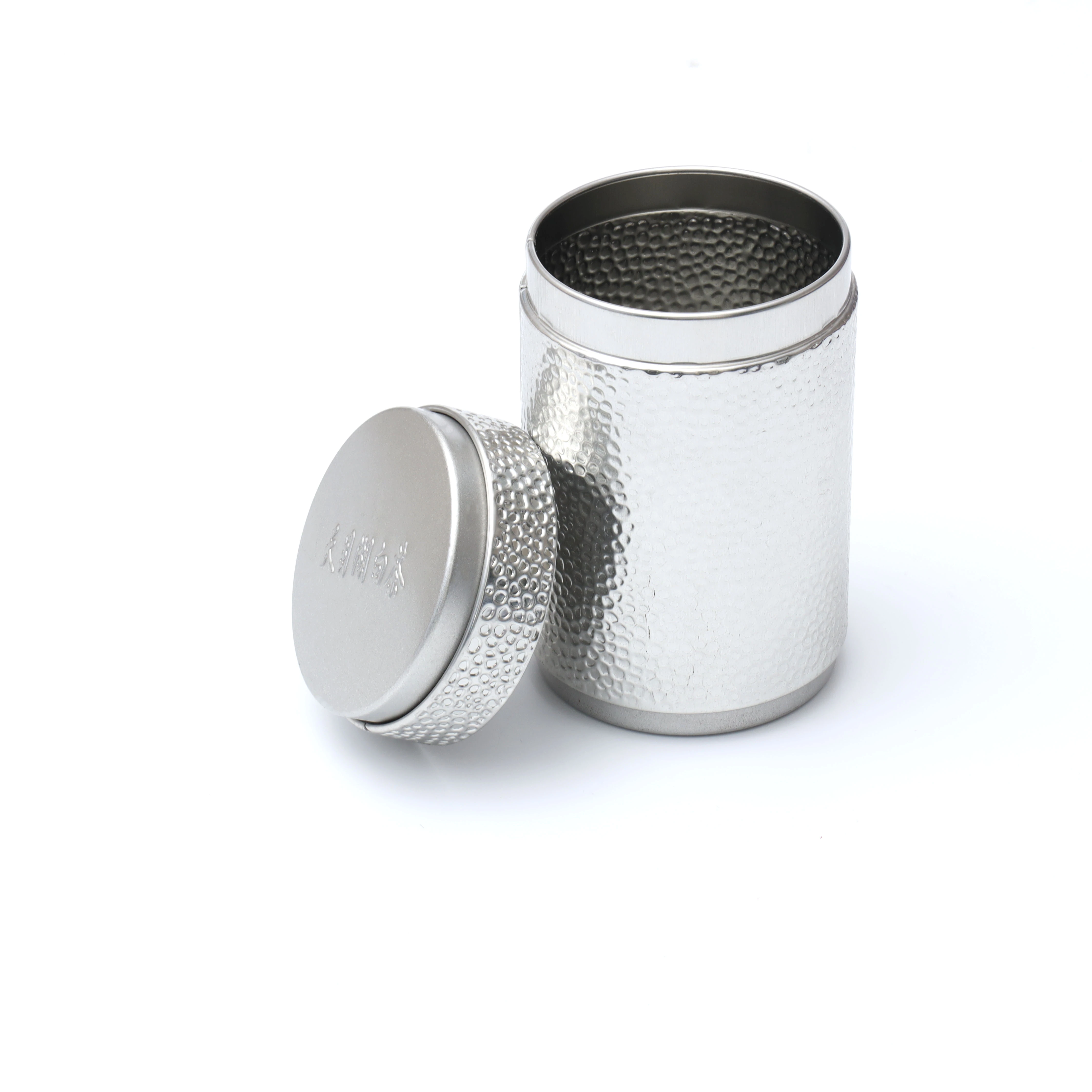 
printed round custom made large circular silvery color tea storage tins cylinder case with inner lid 