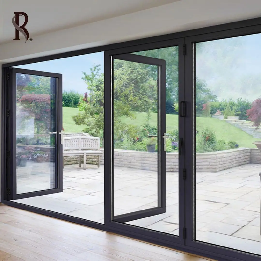 Rising NFRC AAMA Tempered Low-E Glass Aluminum Bifold Framed French Front Steel Swing Door Aluminum Bathroom Shower Door