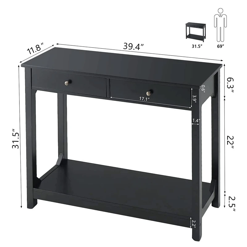 Modern espresso wooden console table luxury home furnishings easy to build hallway console table with shelving and drawers