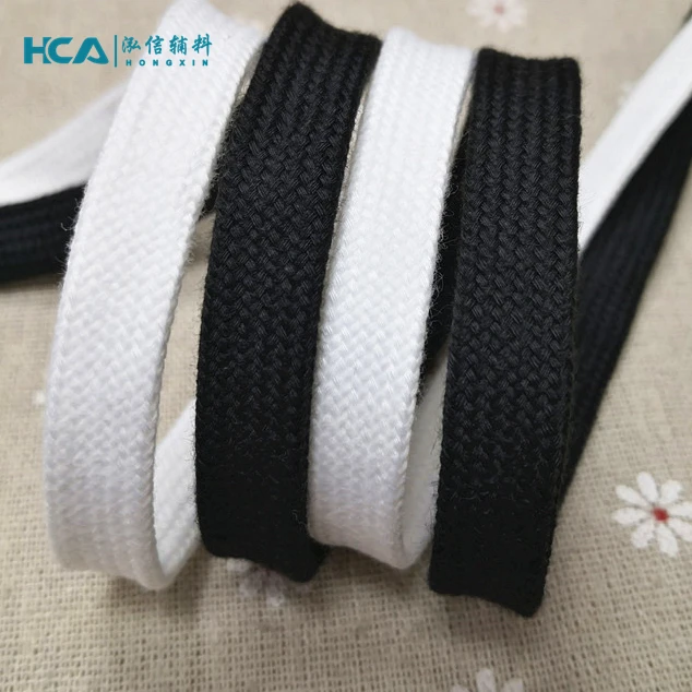 Wholesale 12mm Woven Braid Flat Cotton Polyester Draw Macrame Drawstring Cords Rope String For Hoodie Short