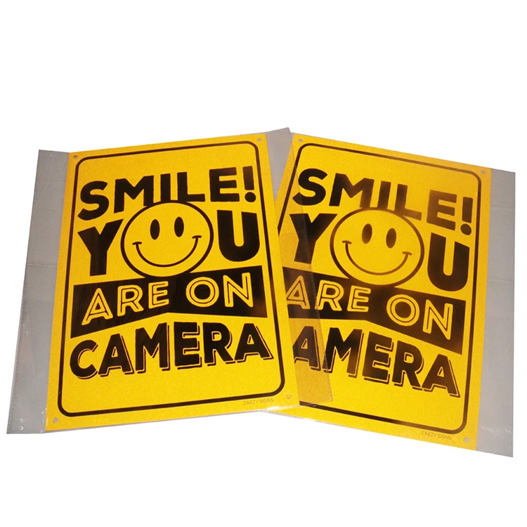 Reflective Printable Metal Security Notice CCTV Video Recorded Smile You Are On Camera Warning Signs Board