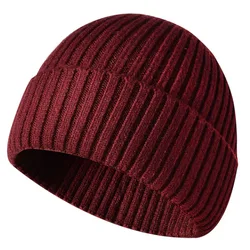 Unisex Plain Black Custom Rubber Patch Knitted Men Ski Winter Beanie Hat  Winter Beanie Winter Beanie