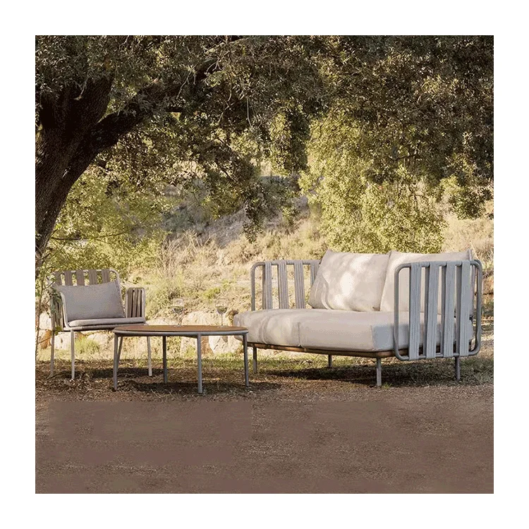 Modern garden rope sofa set patio patio leisure solid wood sofa outdoor furniture