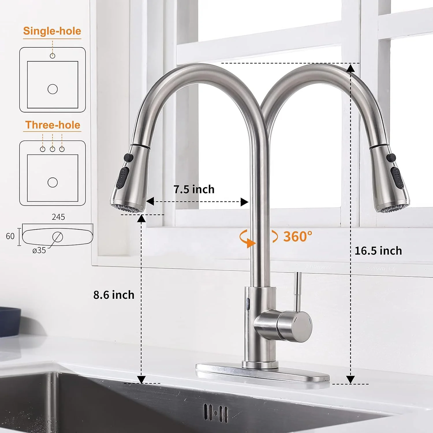 304 stainless steel Kitchen Faucet with Pull Down Sprayer Motion Sensor Kitchen Faucet with Kitchen Soap Dispenser