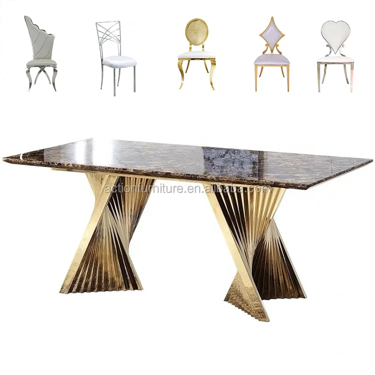 China Supplier Wholesale Modern Antique Stainless Steel Dining Table And Chairs Living Room Table Marble Removable Table