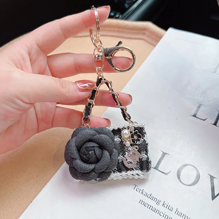 Creative Beautiful Bag Keychains Delicate Key Chain Women Charm Keyring Gifts Creative Camellia Handbag  Bag Pendant Keychain