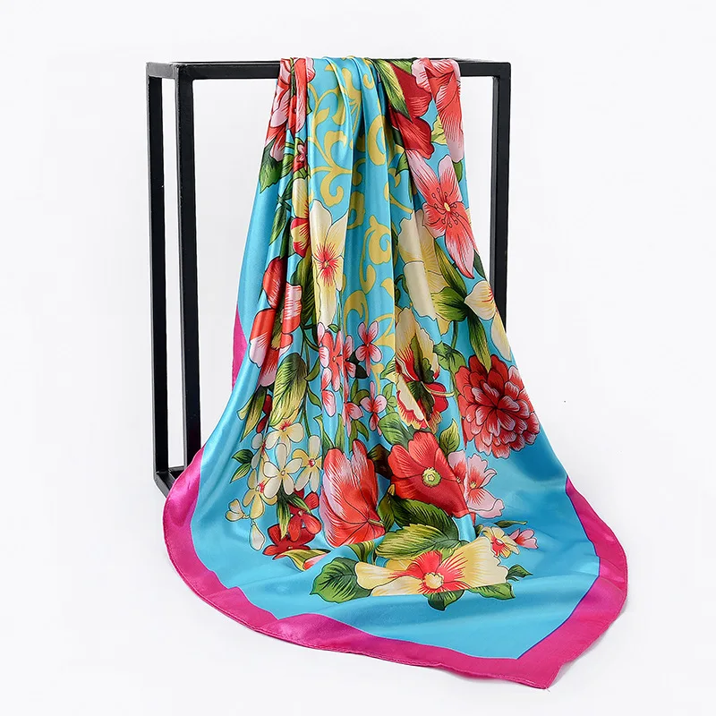 2022 лучшая Горячая продажа высокого качества шарф Классический пион с шарфом 90*90 см; Женская обувь, квадратный атласный шелк шарфы