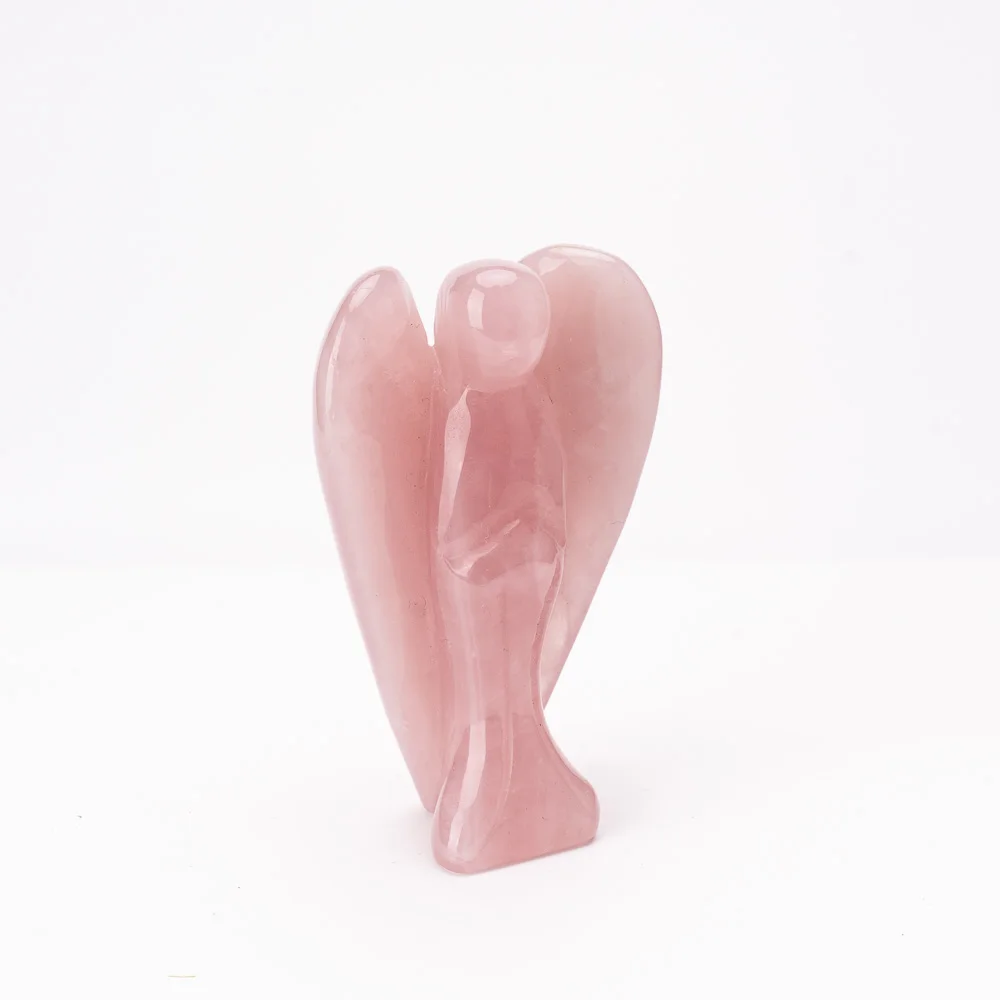 BZ JADE TIFA Wholesale Crystal fine carving 3-inch Angel crafts Pink color Rose Quartz Angel Statue handmade Statue for Gifts