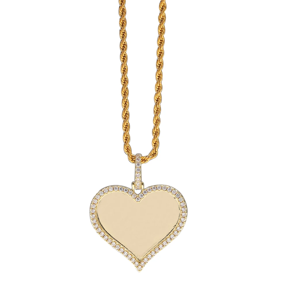 
Custom HipHop Photo Heart Shape Pendant Memory Picture Pendant Rope Chain Necklace Wholesale Rapper Jewelry 