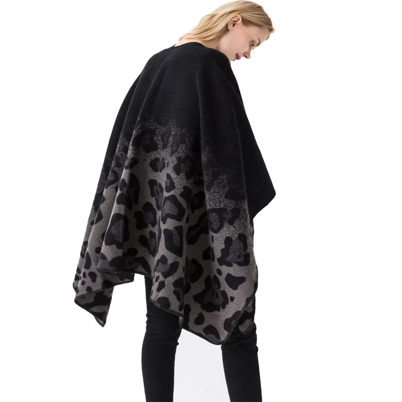 Hot sale women warm cape shawls wraps acrylic winter leopard poncho