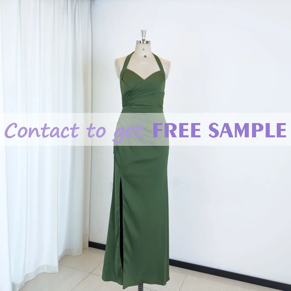 TEENYEE Popular backless Halter satin Dresses Women Black green Bridesmaid evening Dresses Women Lady Elegant