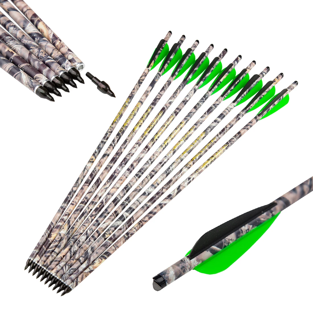 Best Crossbow Bolts Pure Carbon 20 Inch Shaft Camo Design for Crossbow Hunting Bow Arrows