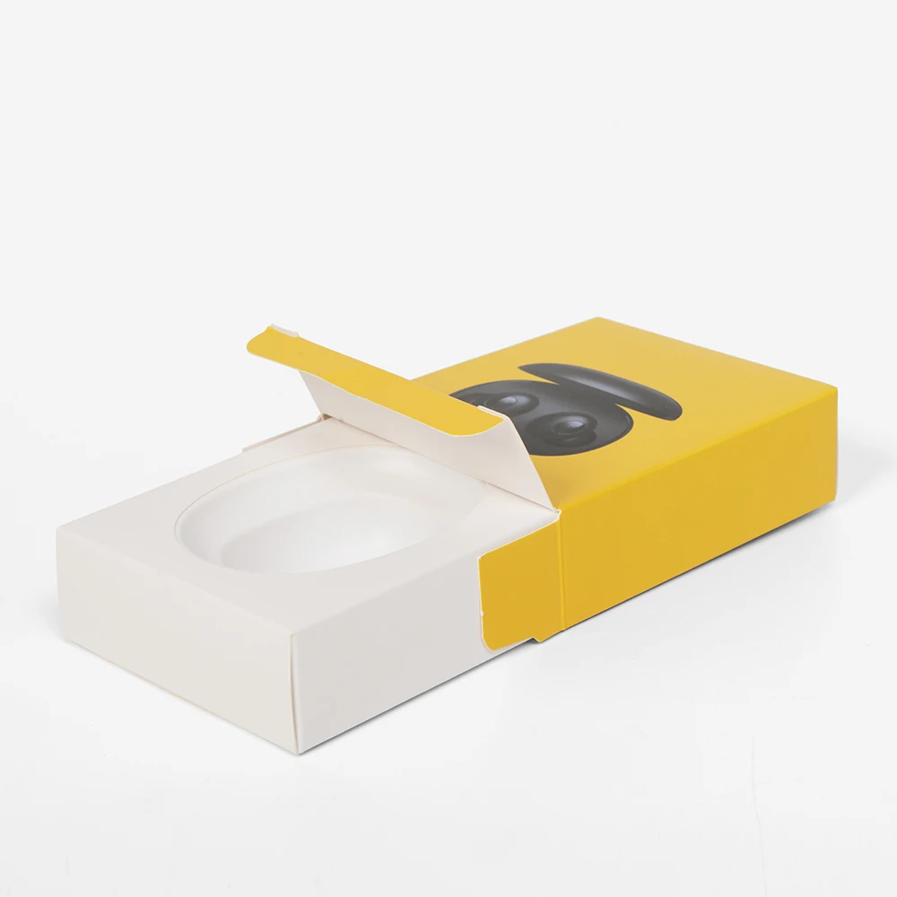 Custom Foldable Paper Box Hook up Wireless Earphone Small Box Headphone Packaging Manufacturer Printed Yellow Coated Paper