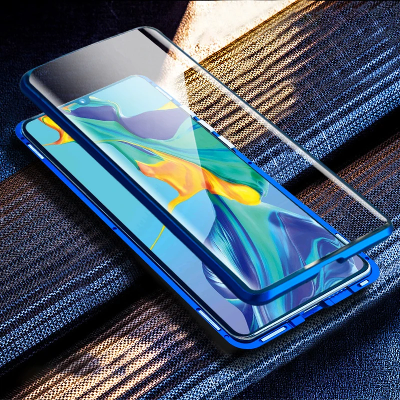 Double Sided Magnetic Absorption Metal Glass Phone Case For Samsung Galaxy A80 A90 5g 360 Protective Cover Flip Back