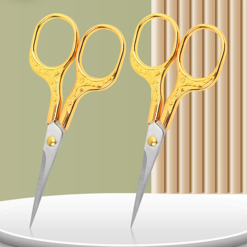 Vintage Gold Sewing Cut Scissors Small Engraved Fabric Embroidery Scissors