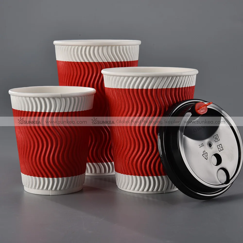 Sunkea biodegradable Anti-scalding coffee ripple wall paper cup