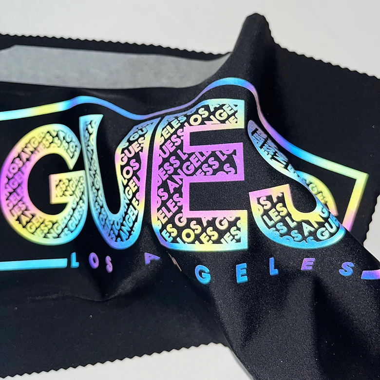 Custom rainbow bright reflective heat press iron on transfer screen sticker printing label film logo vinyl for t shirt clothing