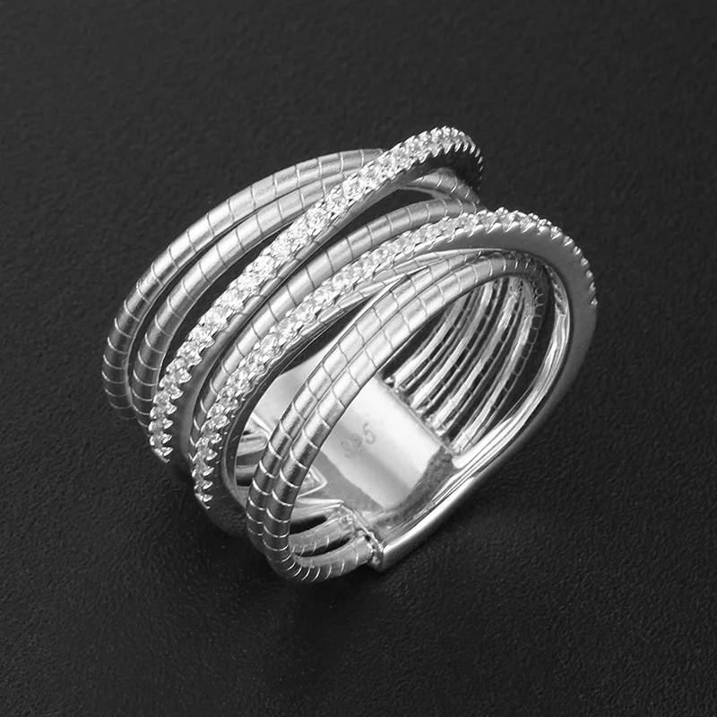 fine jewelry ring 14k gold plated ring luxury 925 silver stacking band 18k women zircon Stainless Steel Wire Rope Ring for women