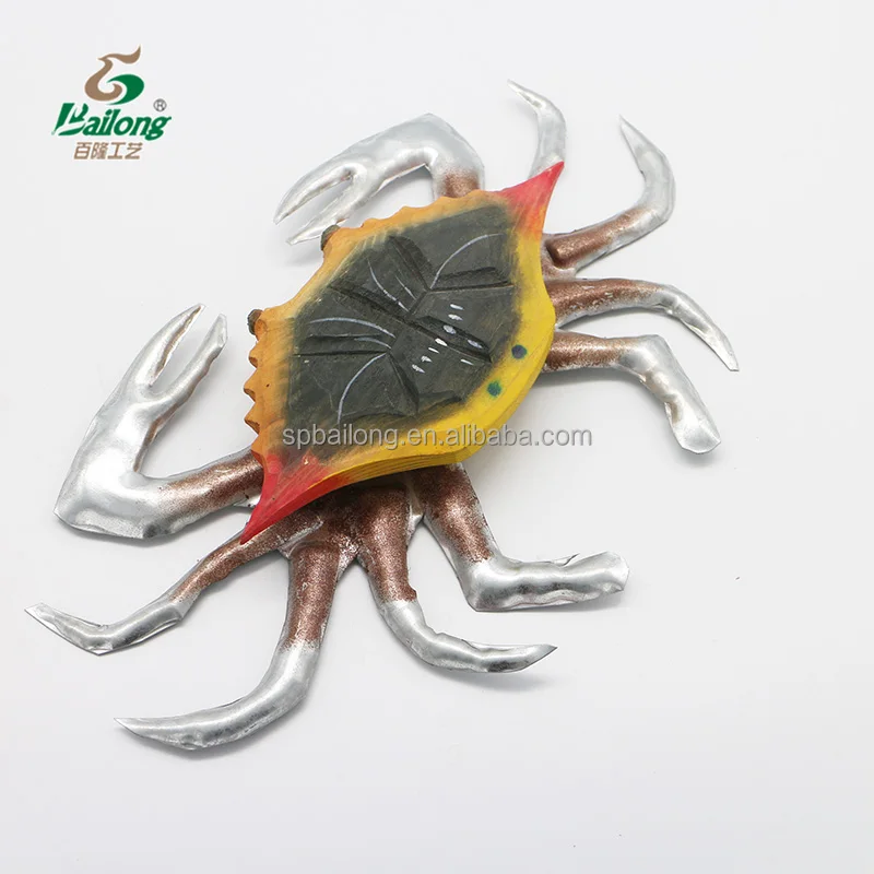 BSCI factory folk art crab shape wood carving craft  metal nautical wall decor