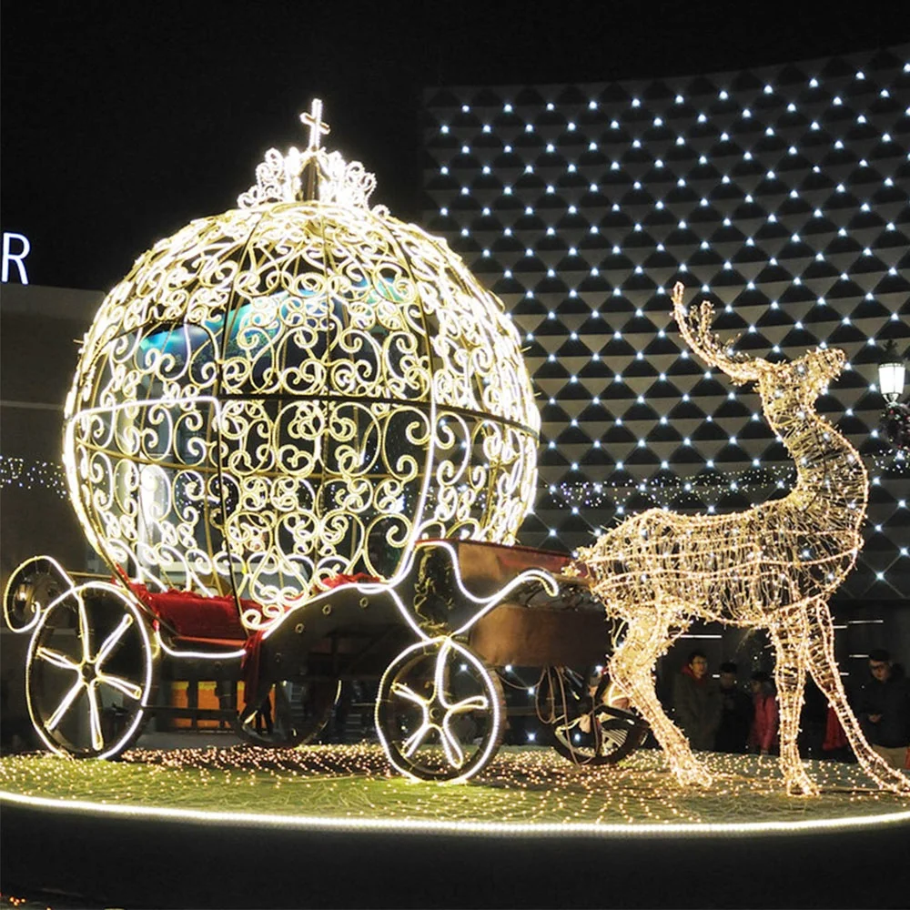 Wedding Drawn Carriage Horse Wagon Pumpkin Carriage Lighting Christmas Deer Sled For Xmas Decoration