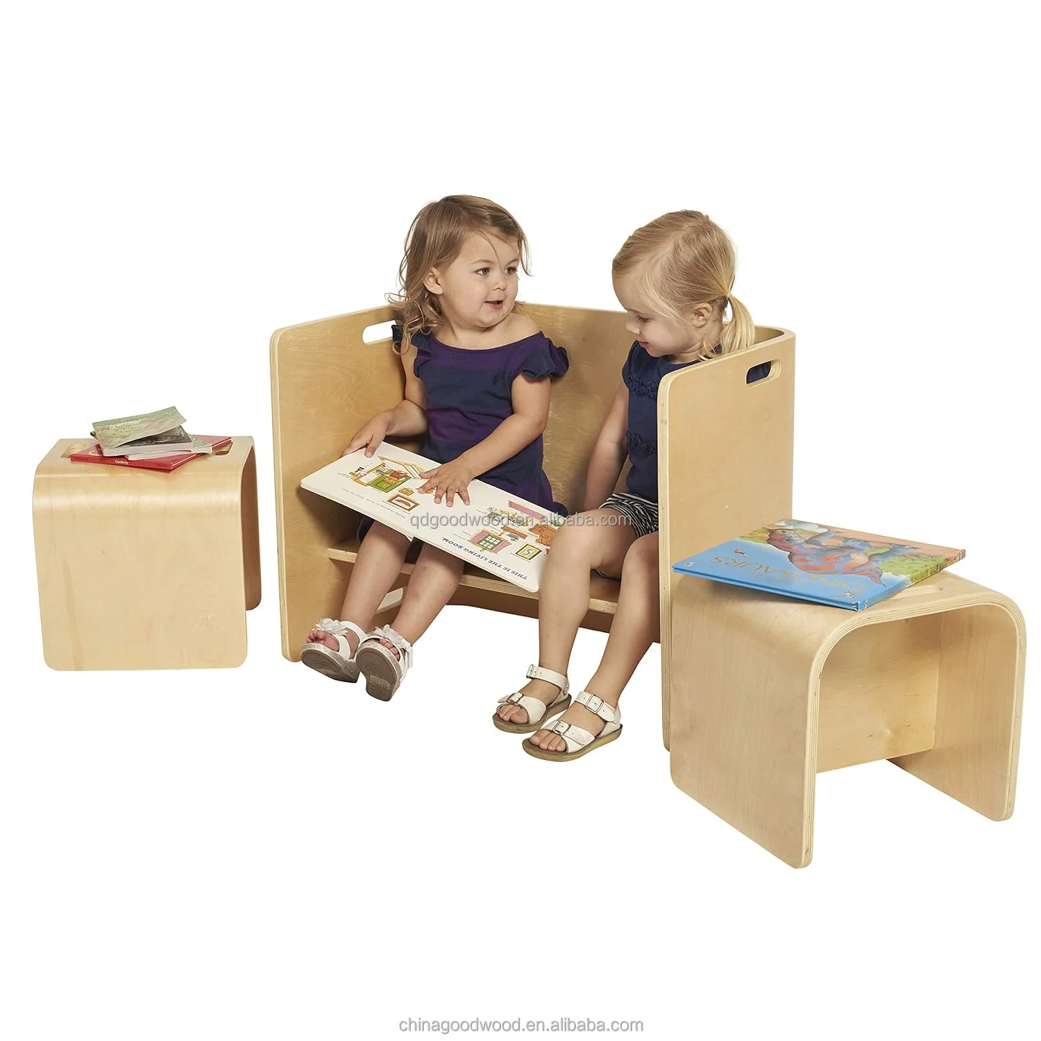 Kids U-shaped birch plywood table and chair set learning study desk multi-function kids furniture school chair