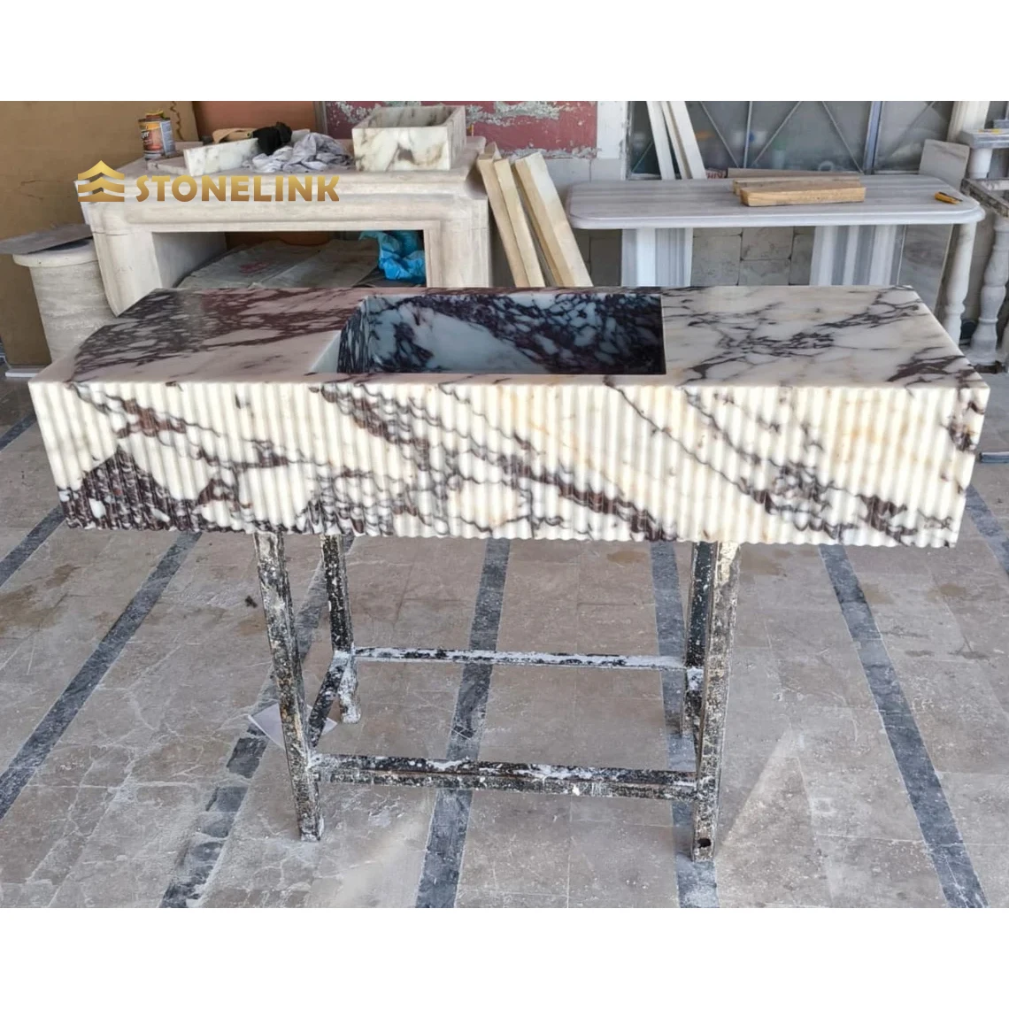 Stonelink Custom Solid Calacatta Viola Marble Sink Flute Side For Bathroom Vanity Countertop Sink