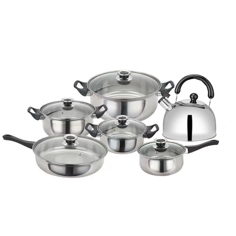 12pcs Factory Direct Hot Sale Korea Stainless Steel Cooking Pots And Pans Cookware Sets soup pot set casseroles