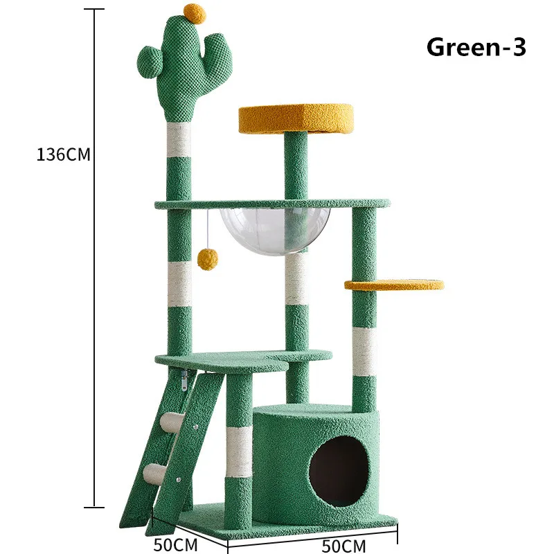 Large Luxury Pet Condo Trees Play Furniture Scratcher Modern Green Cat Tree Tower Multi-Layer Cat Climbing Frame Tree
