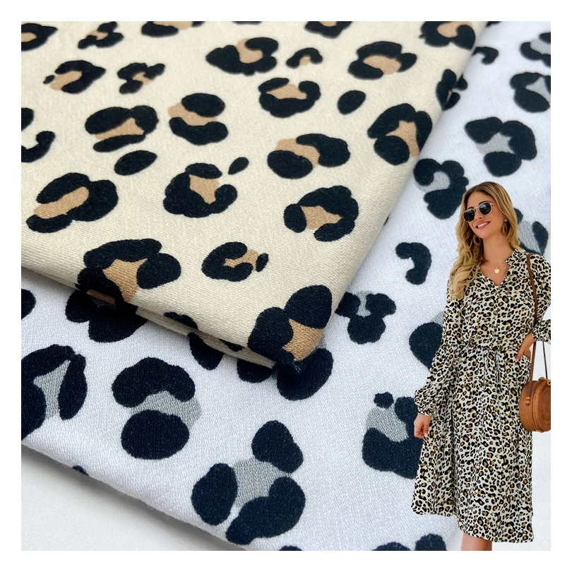 Good drooping 97% rayon 3% spandex knitted custom leopard print 220GSM viscose jersey fabric for dress