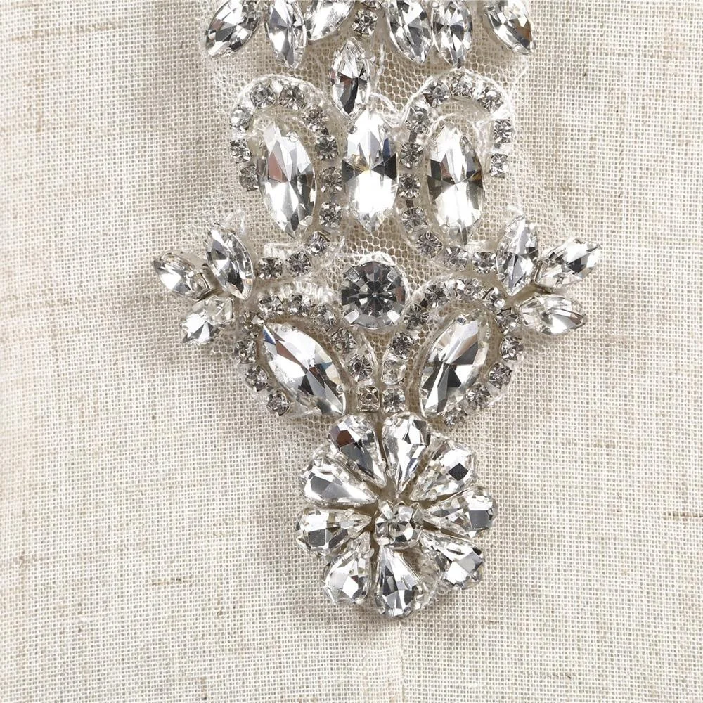 Fashion style beaded crystal rhinestone appliques Patch for wedding dresses trimming Clothing
