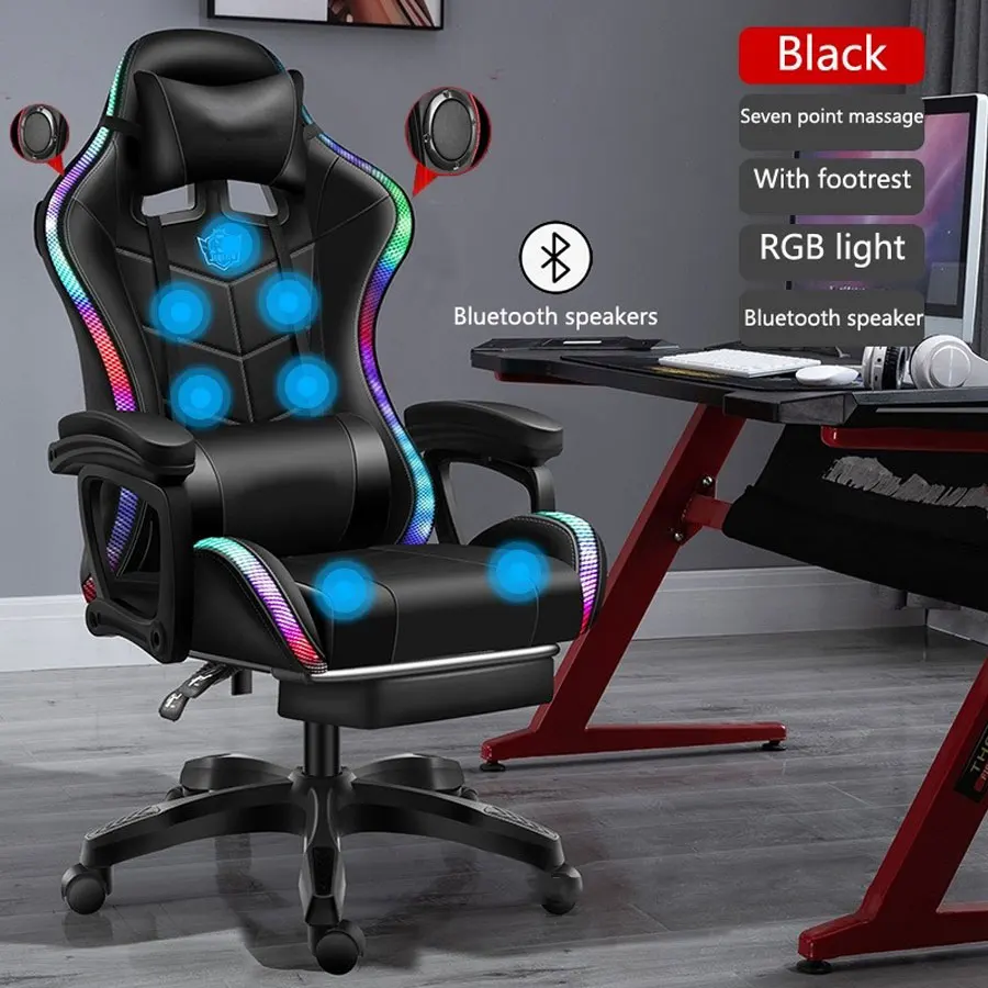 Горячий продавать светодиодный динамик Silla Gamer подножка 7 точек массаж 135 градусов регулируемый RGB свет спинкой стул для компьютерных
