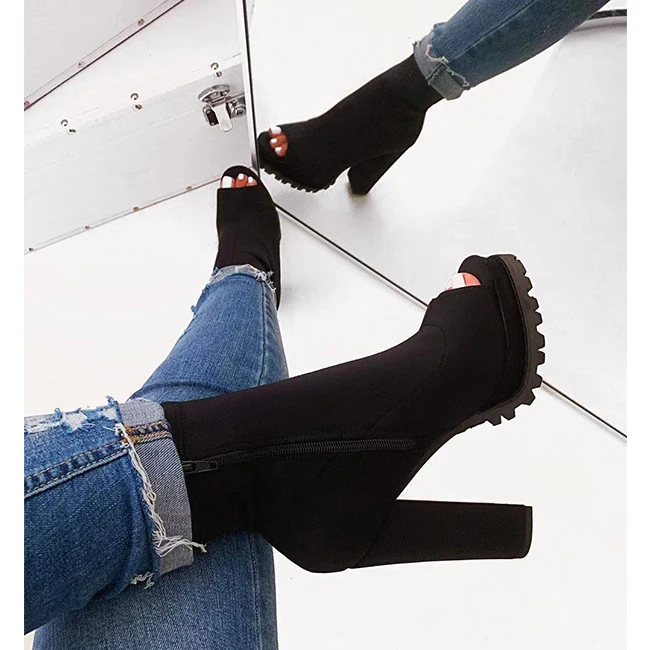 Sexy Black Base Color Platform Ladies Shoes Women Ankle Boots